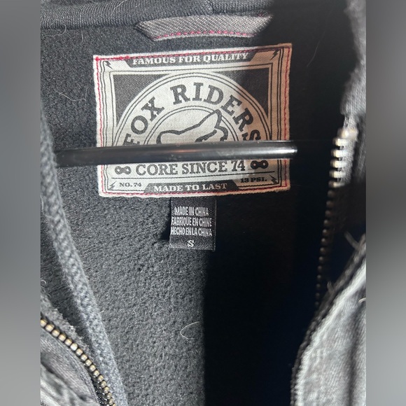 Fox Riders Denim Jean Mx Motorcycle Biker Black Hood Trucker Jacket Size Small - Picture 2 of 14